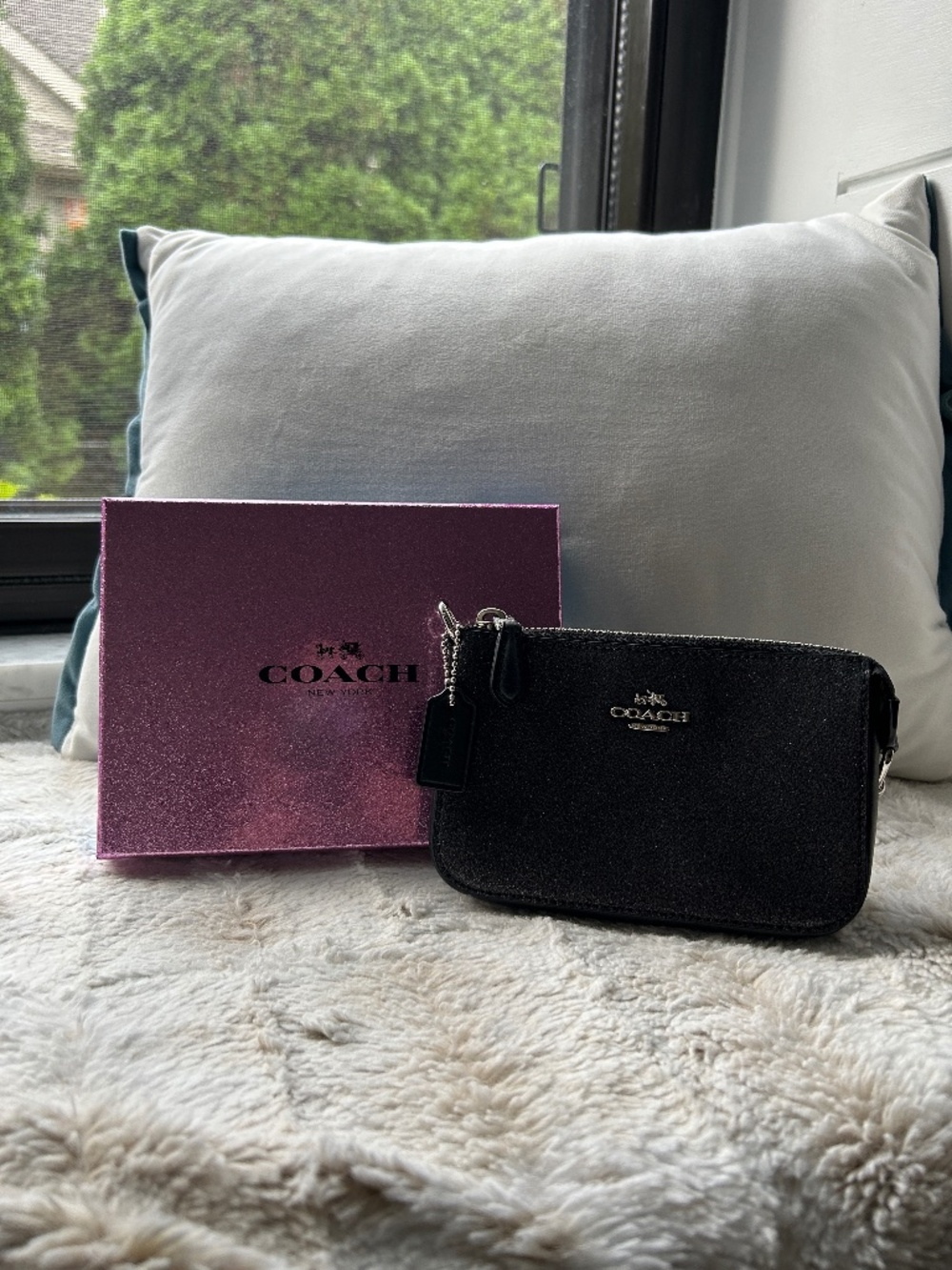 Coach Black Sparkle Wristlet w/ Chain Strap Detail